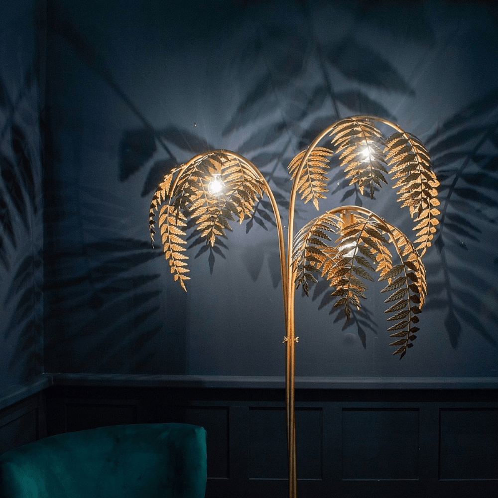 โคมไฟตั้งพื้น DEEPWOOD รุ่น WROUGHT GOLDEN PALM TREE สีทอง 3 หัว